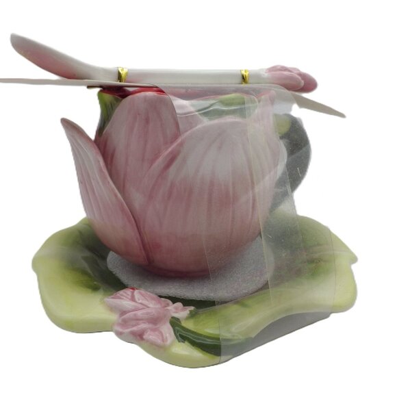 Porcelain Tea Cup, Saucer & Spoon/ Pink Rose/ Corner Ruby/ Botanical Collection - Picture 1 of 6